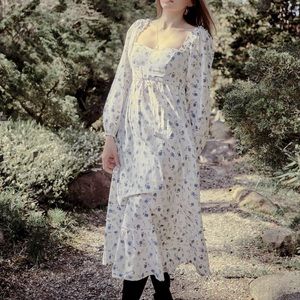 Miss Selfridge milkmaid white cotton midi dress ditsy blue florals